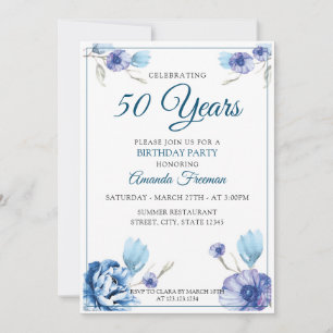 Elegant Blue and White Blommigt Mor Birthday Inbjudningar
