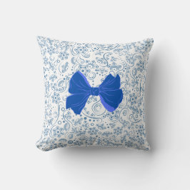 Elegant Blue and White Bow Pattern Kudde