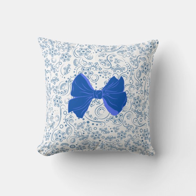 Elegant Blue and White Bow Pattern Kudde (Framsida)