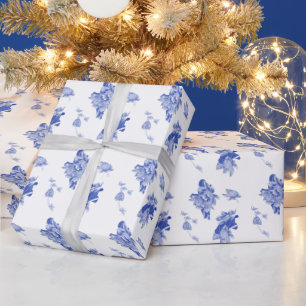 Elegant Blue and White Chinoiserie Blommönster Presentpapper