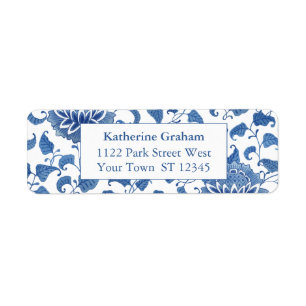 Elegant Blue and White Chinoiserie Returadress Etikett