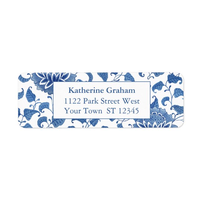 Elegant Blue and White Chinoiserie Returadress Etikett (Framsidan)