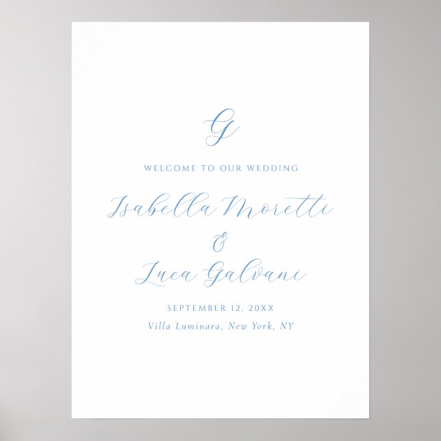 Elegant Blue and White Coastal Chic Wedding Poster (Framsidan)