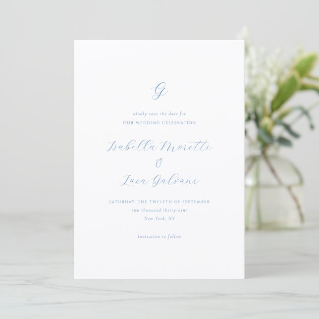Elegant Blue and White Coastal Chic Wedding Spara Datumet (Stående Fram)