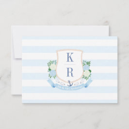 Elegant Blue and White Coastal Monogram Bröllop Tack Kort