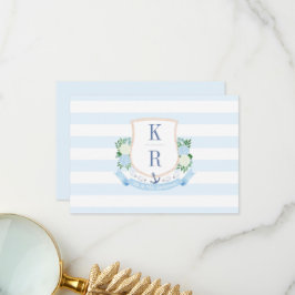 Elegant Blue and White Coastal Monogram Bröllop Tack Kort