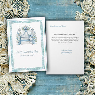 Elegant Blue and White Crib Pojke Baptism Kort