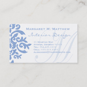 Elegant Blue and White Damask Brev M Visitkort