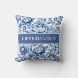 Elegant Blue and White Flowers Floral Pattern Kudde