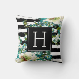 Elegant Blue and White Flowers with Monogram Kudde