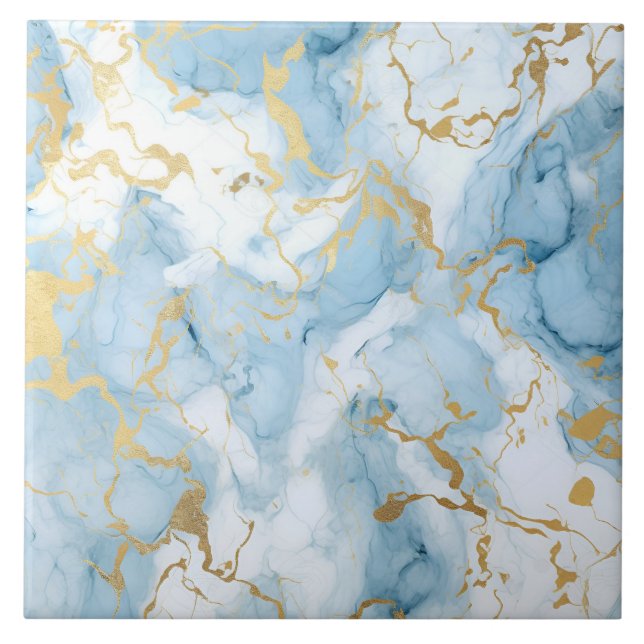 Elegant Blue And White Gold Marble Pattern  Kakelplatta (Framsidan)