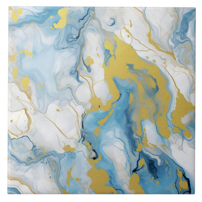 Elegant Blue And White Gold Marble Pattern  Kakelplatta (Framsidan)
