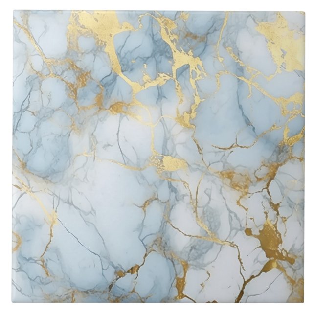 Elegant Blue And White Gold Marble Pattern  Kakelplatta (Framsidan)