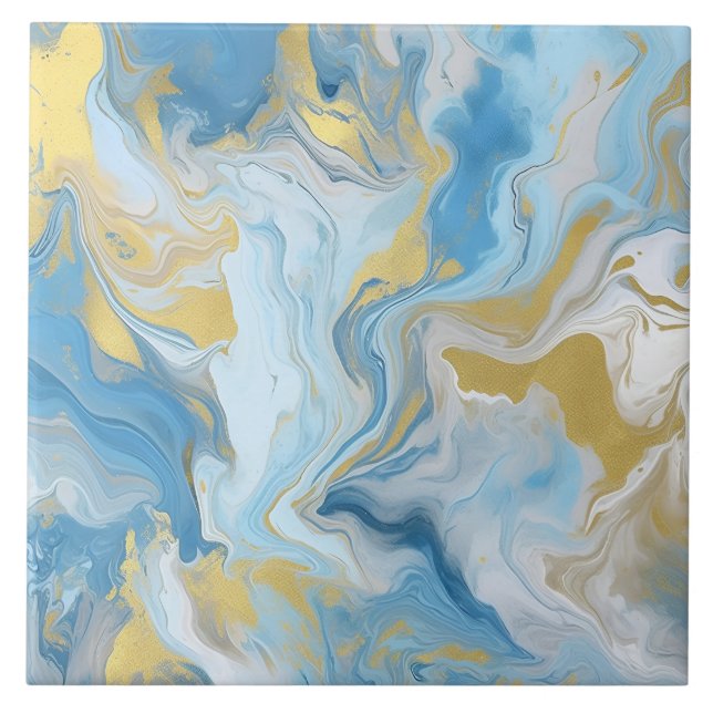 Elegant Blue And White Gold Marble Pattern  Kakelplatta (Framsidan)