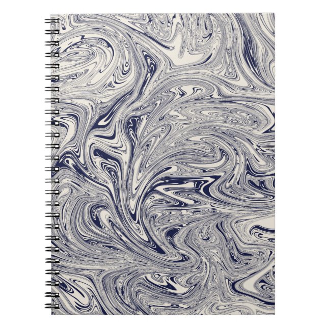 Elegant Blue and White Marble Swirl Anteckningsbok (Framsidan)