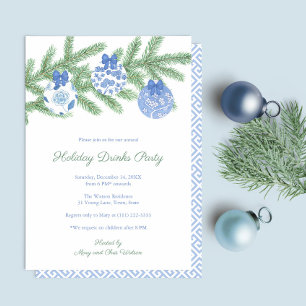 Elegant Blue and White Ornaments Helgdagar Party Inbjudningar