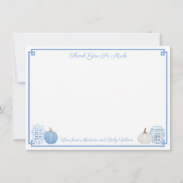 Elegant Blue and White Pumpkins Fall Baby Shower Tack Kort