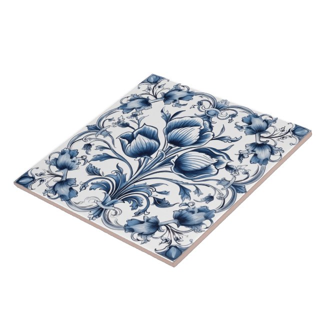 Elegant Blue and White Rustic Azulejo Tile Design Kakelplatta (Sidan)