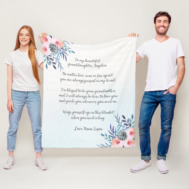 Elegant Blue Anpassningsbar Quote Blommigt Granddo Fleecefilt (På plats)