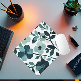 Elegant Blue Aqua Blommigt Botanical Mousepad Musmatta