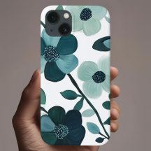 Elegant Blue Aqua Blommigt Botanical Phone Case