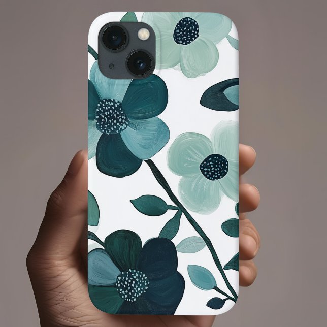 Elegant Blue Aqua Blommigt Botanical Phone Case (Skapare uppladdad)