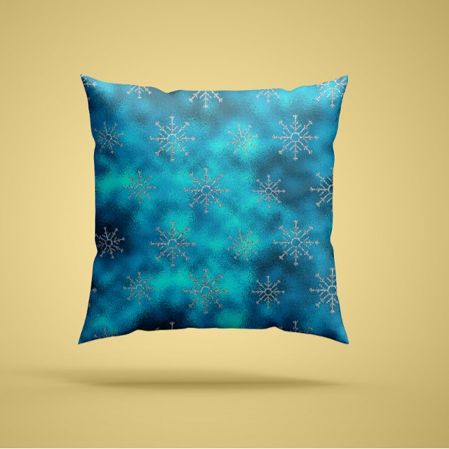 Elegant Blue aqua jul snöflingor helgdagar Kudde (Skapare uppladdad)