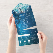 Elegant Blue Aqua Teal Heart Löv Träd Bröllop