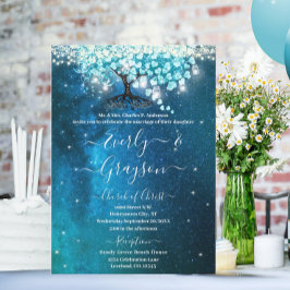 Elegant Blue Aqua Teal Heart Löv Träd Bröllop Inbjudningar