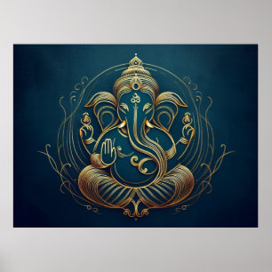 Elegant Blue Artwork Ganesha minimalistisk Eleganc Poster