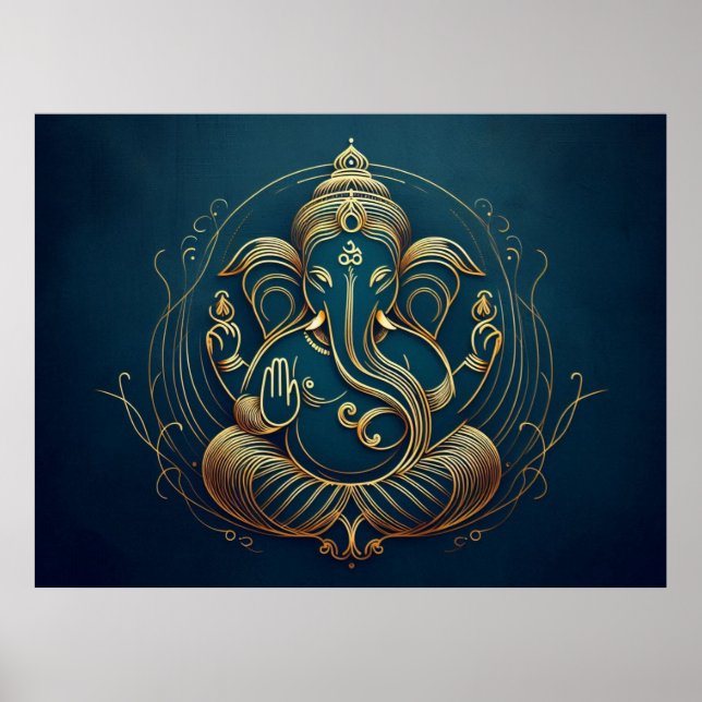 Elegant Blue Artwork Ganesha minimalistisk Eleganc Poster (Framsidan)