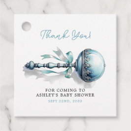 Elegant Blue Baby Rattle Boy Shower Gåvor Etiketter