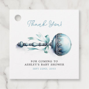 Elegant Blue Baby Rattle Boy Shower Gåvor Etiketter
