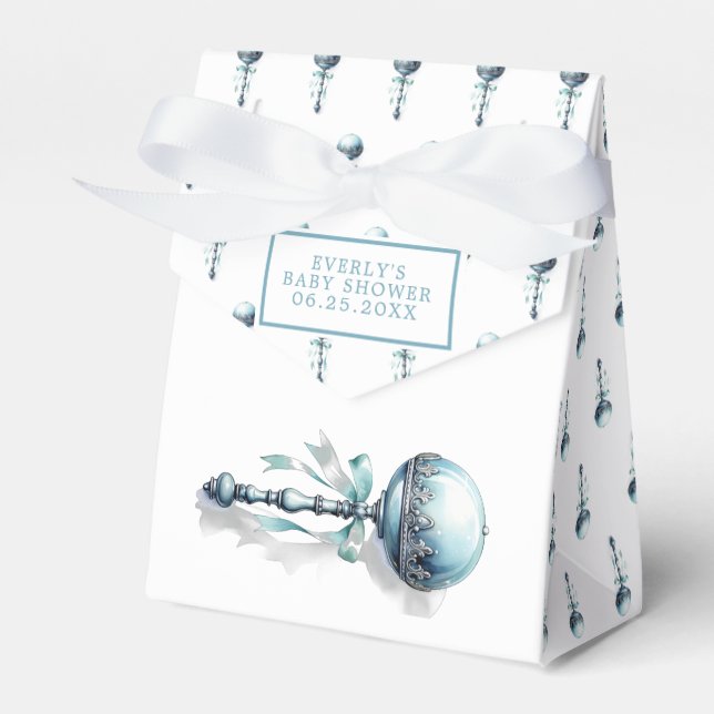 Elegant Blue Baby Rattle Boy Shower Presentaskar (Framsidan Sidan)
