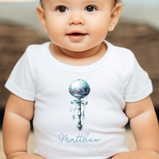 Elegant Blue Baby Rattle Boy Shower T Shirt (Skapare uppladdad)