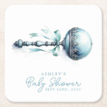 Elegant Blue Baby Rattle Boy Shower Underlägg Papper Kvadrat<br><div class="desc">Lägg till en charm till din babydusch med elegantens blå baby-rattkvadrat pappra underlägg. De här underläggen är perfekt för att skydda yta och komplettera din vintage-duschskal. Anpassa dem med namn eller datum för att göra dem till en minnesvärd keepy för dina gäster. Perfekt för babyduschar, gender avslöjar eller dövlar, dessa...</div>