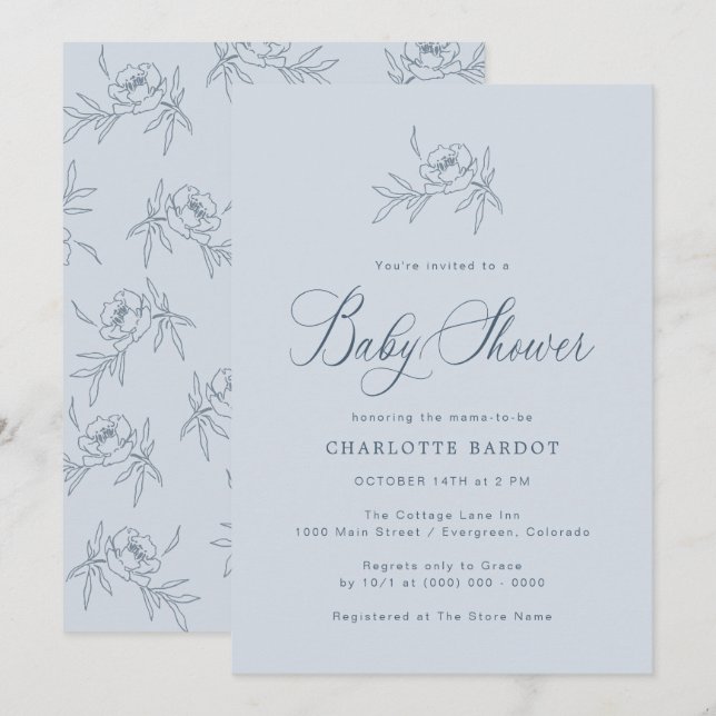 Elegant Blue Baby Shower Inbjudningar (Fram/baksida)