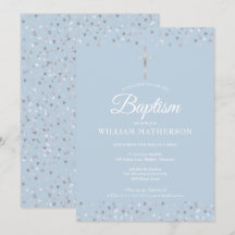Elegant Blue Baptism Christening Silver Hearts