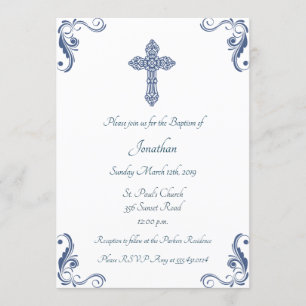 Elegant Blue Baptism/julinbjudning Inbjudningar