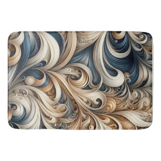 Elegant Blue Beige Baroque Swirl Pattern Badrumsmatta