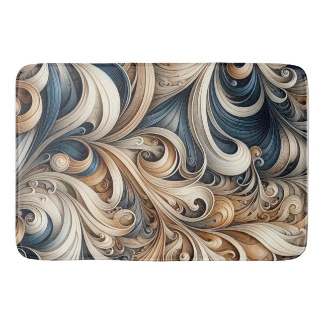 Elegant Blue Beige Baroque Swirl Pattern Badrumsmatta (Framsidan)