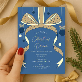 Elegant Blue Beige Bow & Rosett band jul Party Inbjudningar