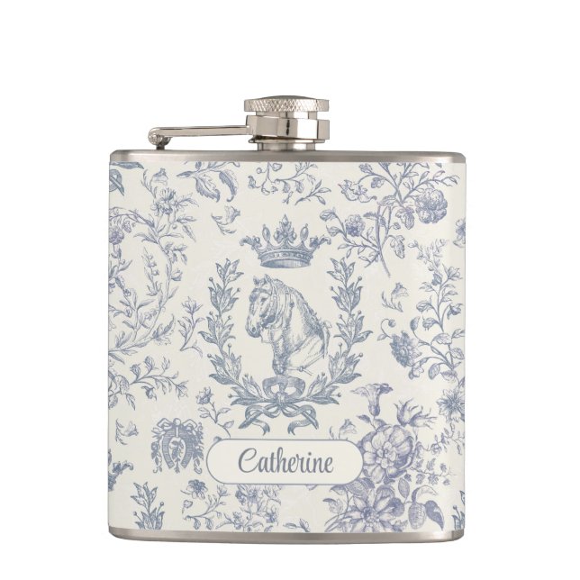 Elegant Blue Beige Equestrian Blommigt Toile Namn Fickplunta (Framsidan)