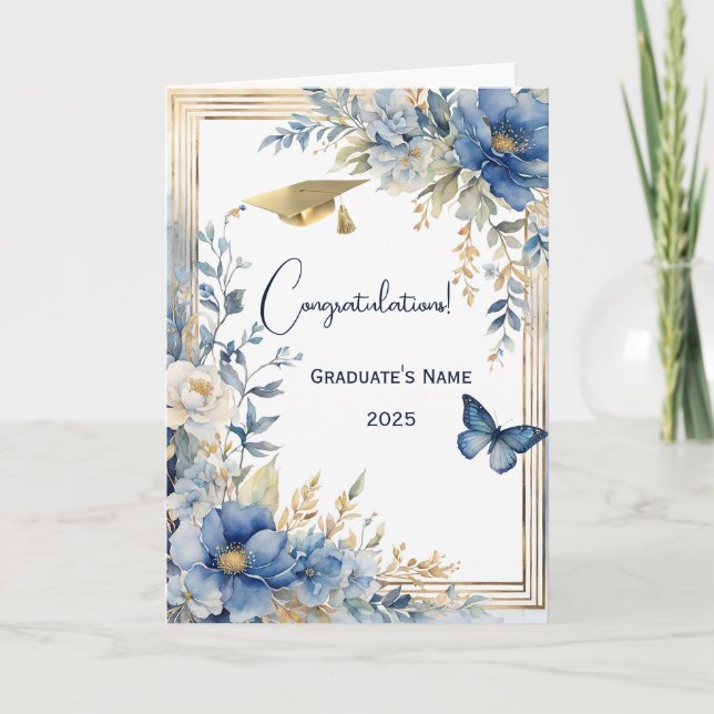 Elegant Blue Beige Flower Personlig Studenten Kort (Framsida)