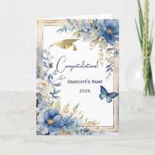 Elegant Blue Beige Flower Personlig Studenten Kort
