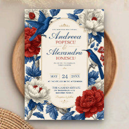 Elegant Blue Bird and Floral Vintage Botanical Inbjudningar