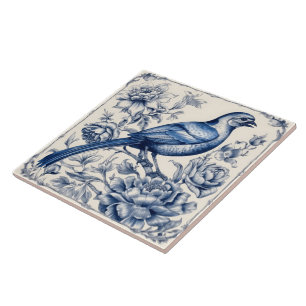 Elegant Blue Bird Azulejo Tile Design Kakelplatta