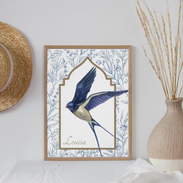 Elegant Blue Bird Woodland Sparrow Anpassningsbar  Poster (Skapare uppladdad)