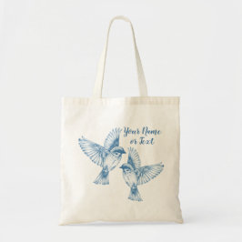 Elegant Blue Birds Namn Vintage Tote Bag Tygkasse