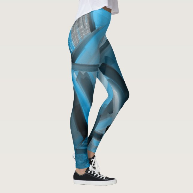 Elegant Blue Black Abstrakt Art Modern former Leggings (Höger)